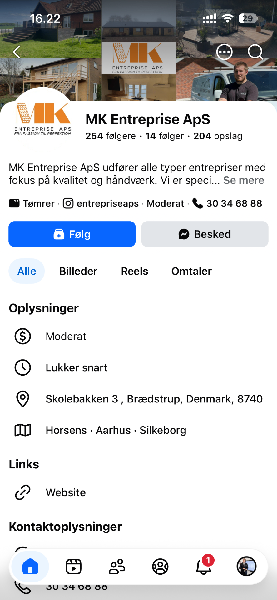 MK Entreprise ApS Facebook side